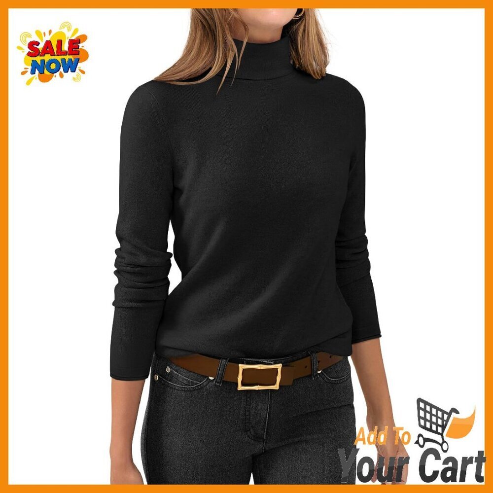 Soft Knit Turtleneck Pullover Sweater Lightweight Long Sleeve Work Casual